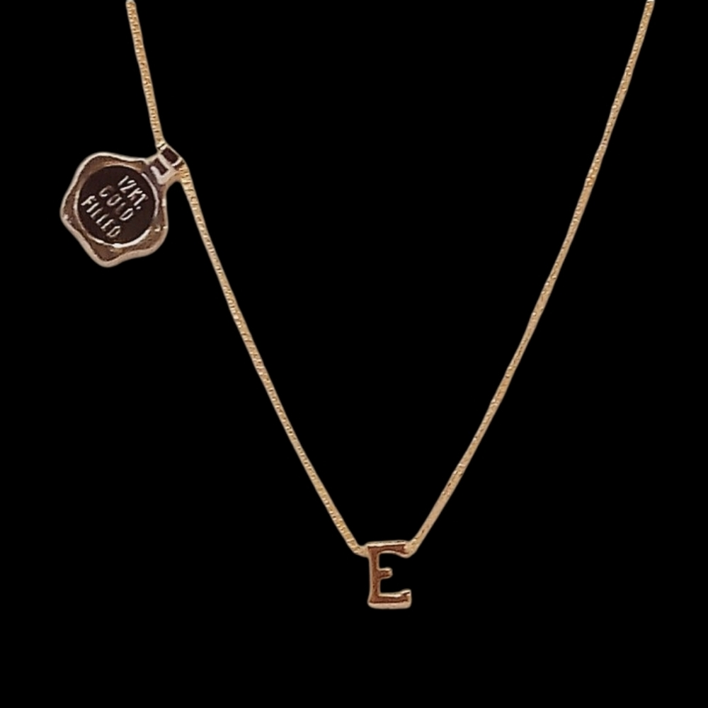 12k Gold Filled Initial E Necklace New 15" Dainty